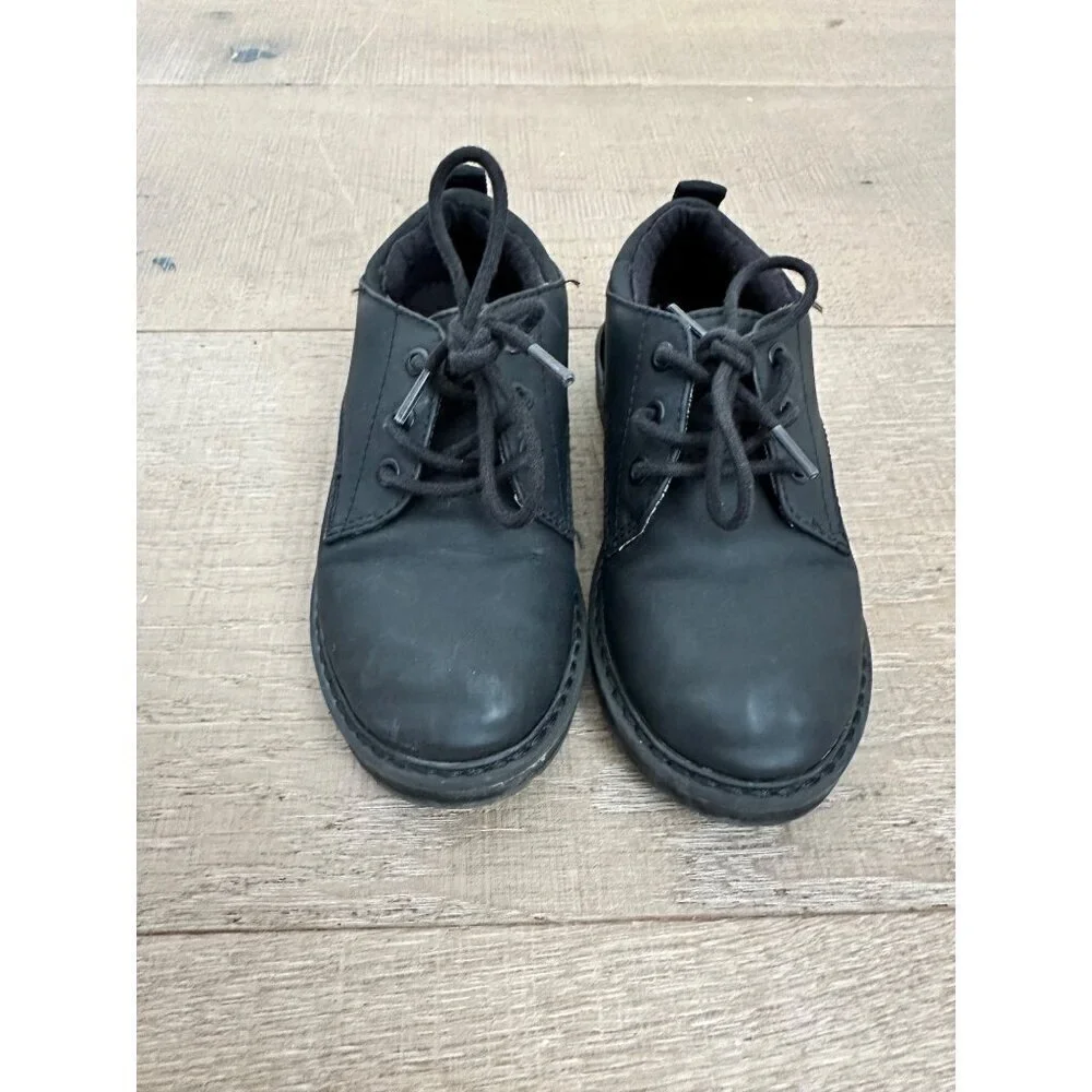 Zara Kids Black Lace-Up Leather Shoes Size 27 With Rugged Soles & Pull Tabs